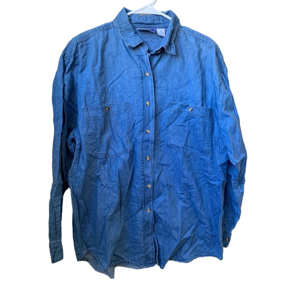 BANANA SPLIT Women’s Chambray Blue Long Sleeve Cotton Button Down Shirt